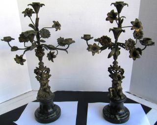 Pair Of Vintage French Pure Bronze Candelabra With Angel photo