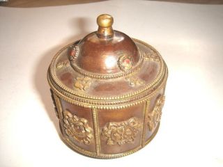 Tibetan Ethnic Brass Copper Trinket Money Box 32251 photo