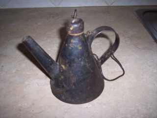 Antique Iron Tea Pot Twist Off Cap & Chain Civil War Era Signed photo