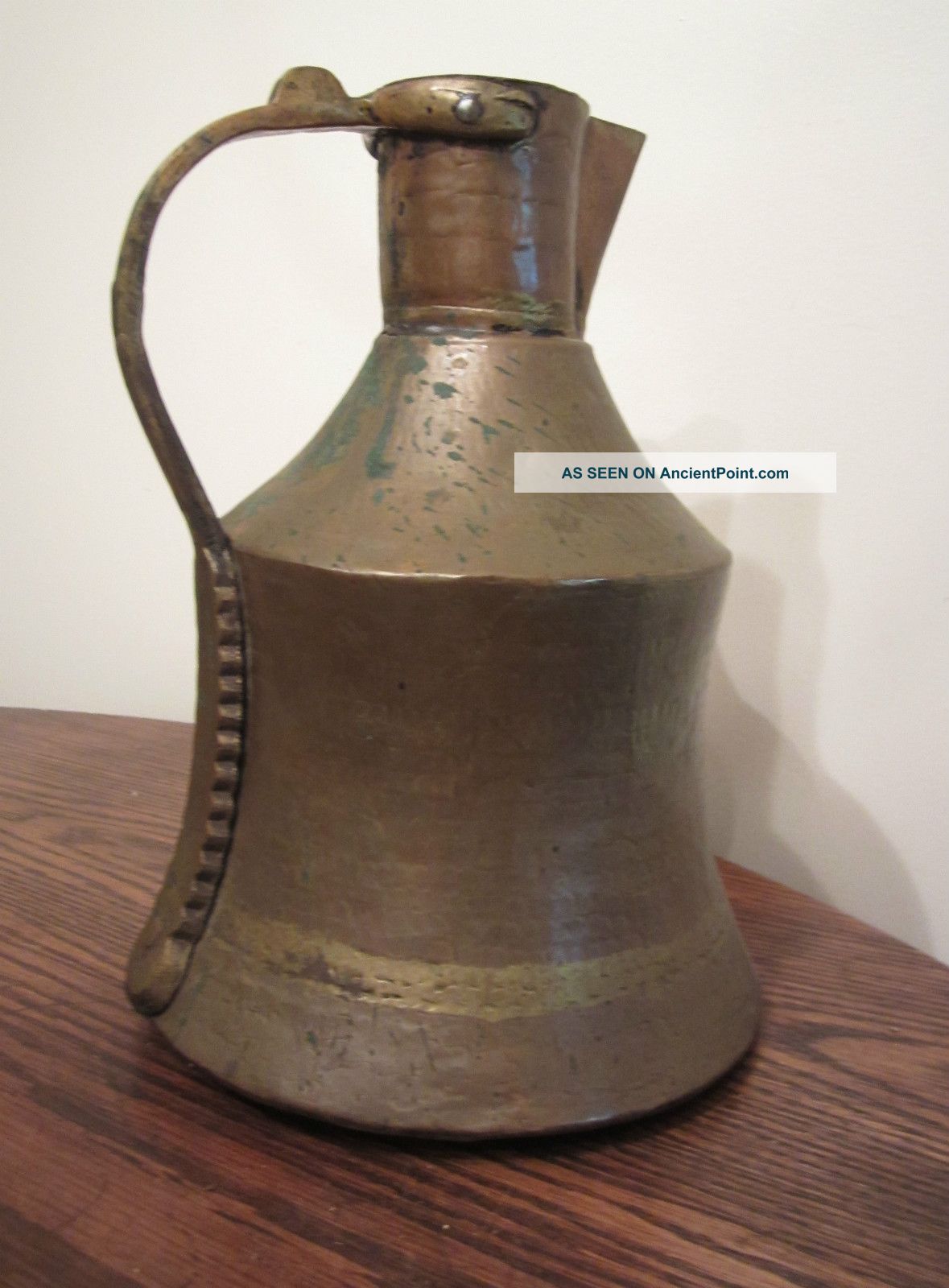 Antique Large Thick Copper Brass Dovetail Primitive Kettle Water Jug Turkish Pot Metalware photo