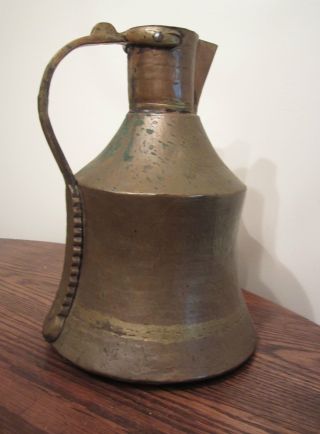 Antique Large Thick Copper Brass Dovetail Primitive Kettle Water Jug Turkish Pot photo