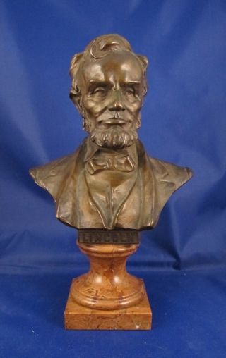 Antique Bronze Bust Of Abraham Lincoln 11.  5 