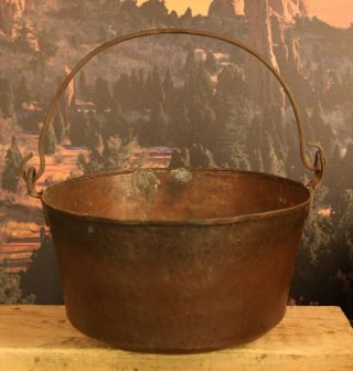 Very Heavy Circa 1840 ' S Antique Cast Copper Pot With Wrought Iron Handle photo