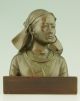 Antique Bronze Bust Of An Asian Girl On A Wooden Base,  Signed. Metalware photo 1