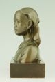 Antique Bronze Bust Of An Asian Girl On A Wooden Base,  Signed. Metalware photo 2