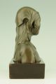 Antique Bronze Bust Of An Asian Girl On A Wooden Base,  Signed. Metalware photo 4