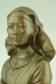 Antique Bronze Bust Of An Asian Girl On A Wooden Base,  Signed. Metalware photo 7
