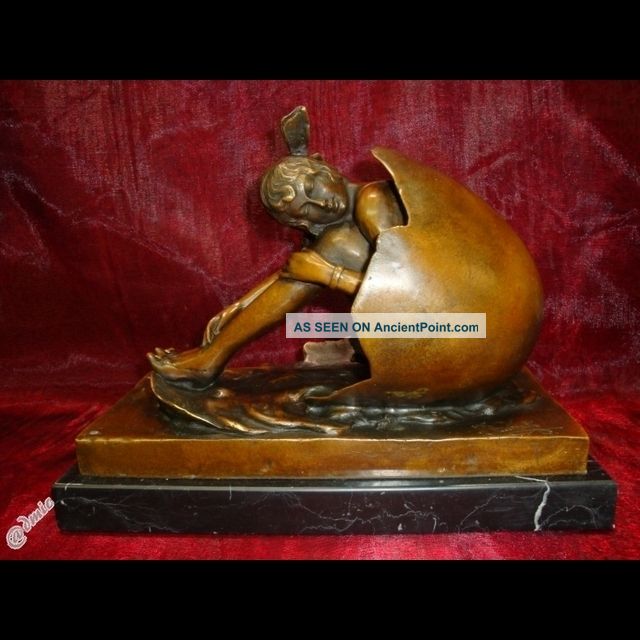 Statue The Egg The Birth Art Deco Style Bronze Hot Cast Signed Metalware photo