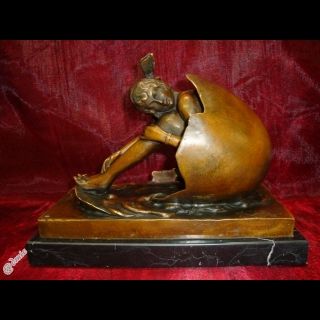 Statue The Egg The Birth Art Deco Style Bronze Hot Cast Signed photo