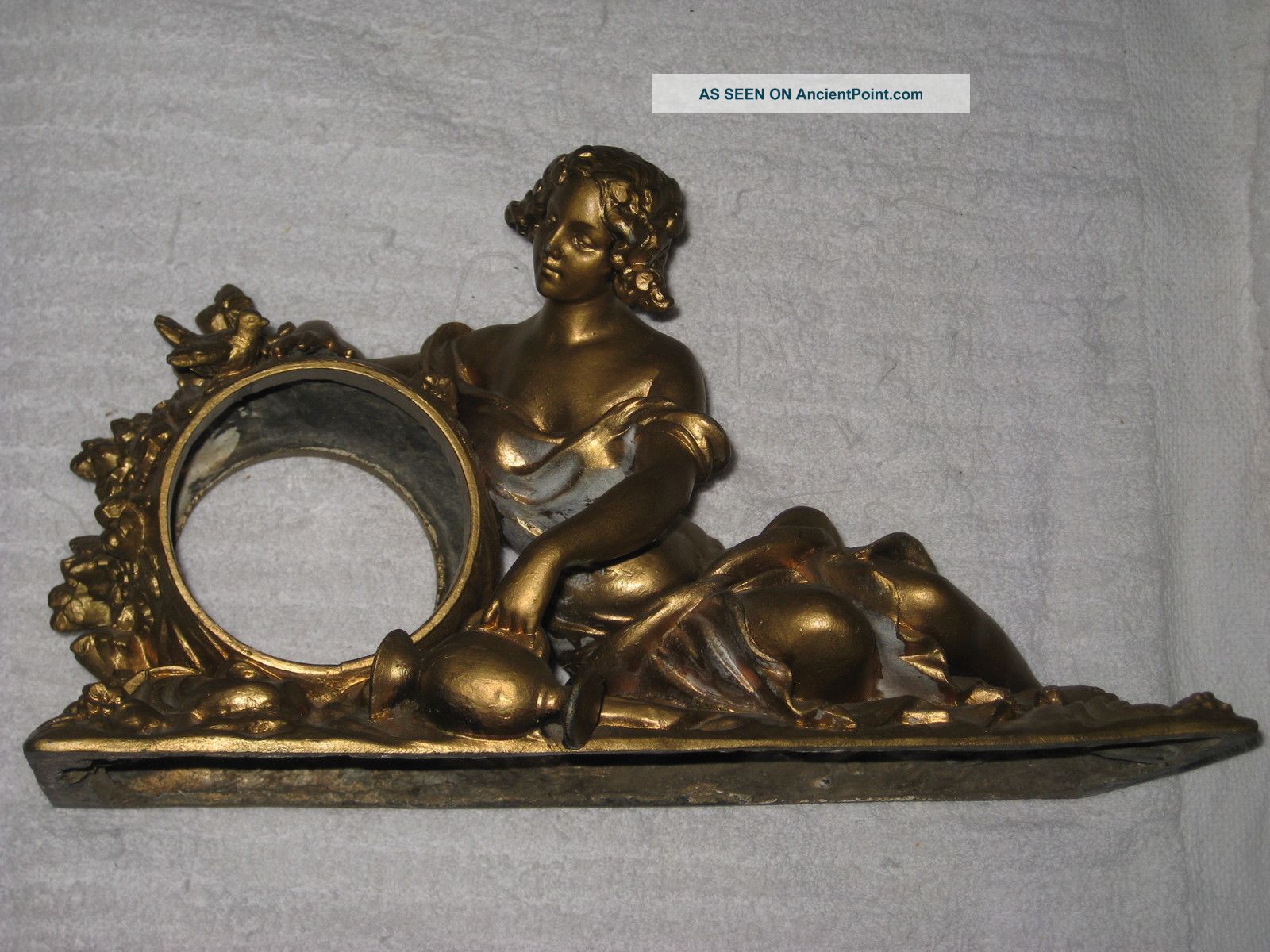 Fabrication Francaise Antique Lady Clock Art Nouveau Antique Signed Metalware photo