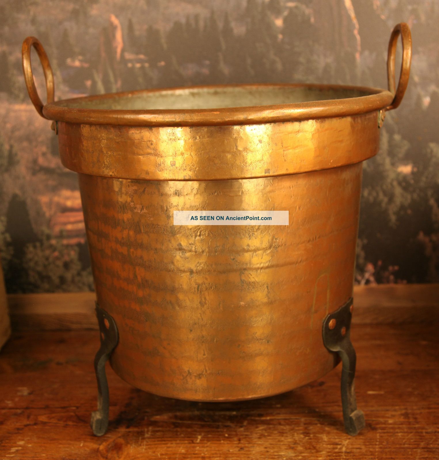 Large Antique Three Legged Copper Pot Metalware photo