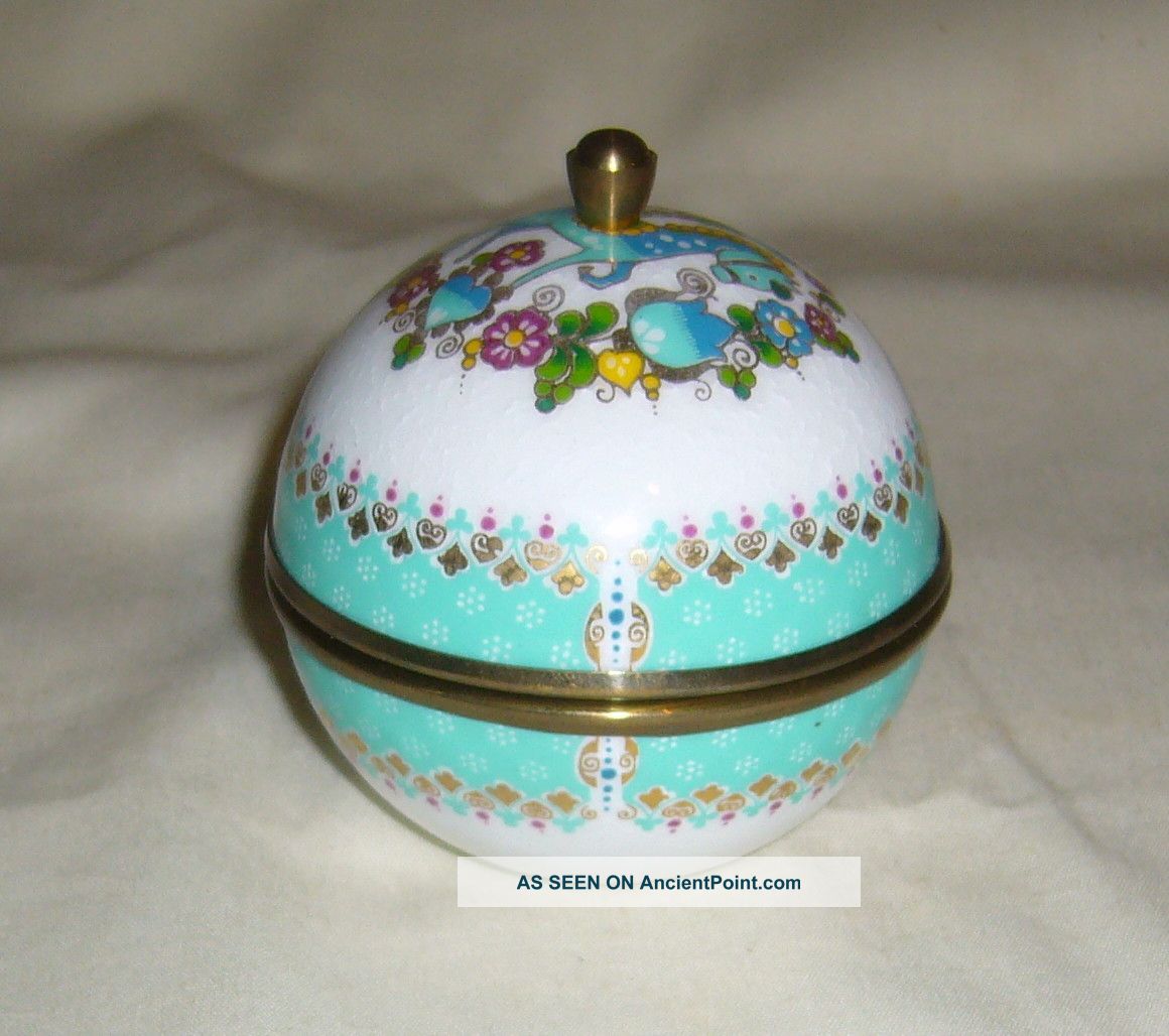 Antique Email Studios Steinbock Austria Enameled Brass Cloissone Trinket Box Metalware photo