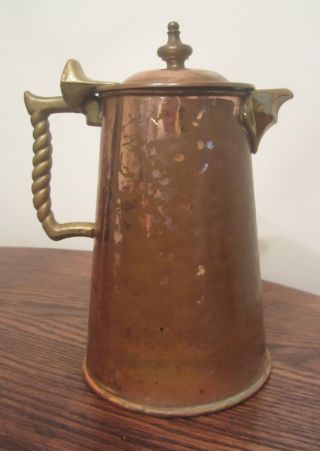 Antique Ornate Handmade Thick Copper And Brass Tea Kettle Pot Pitcher Heavy photo