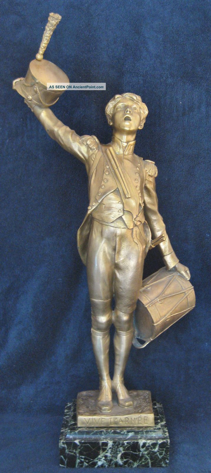 Antique French Bronze Gilt Military Statue Of A Drummer In Napoleon ' S Army Metalware photo