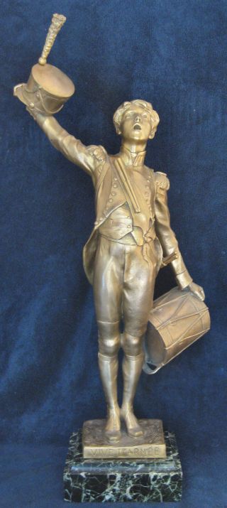 Antique French Bronze Gilt Military Statue Of A Drummer In Napoleon ' S Army photo