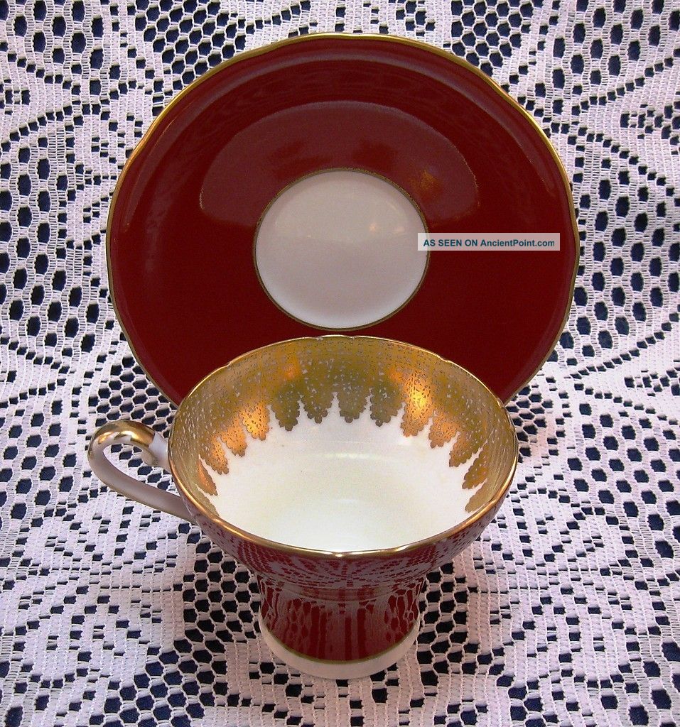 Aynsley – Red Cup & Saucer,  Large Gold Trimmed & White Inside,  29 From England Cups & Saucers photo