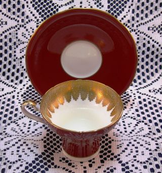 Aynsley – Red Cup & Saucer,  Large Gold Trimmed & White Inside,  29 From England photo