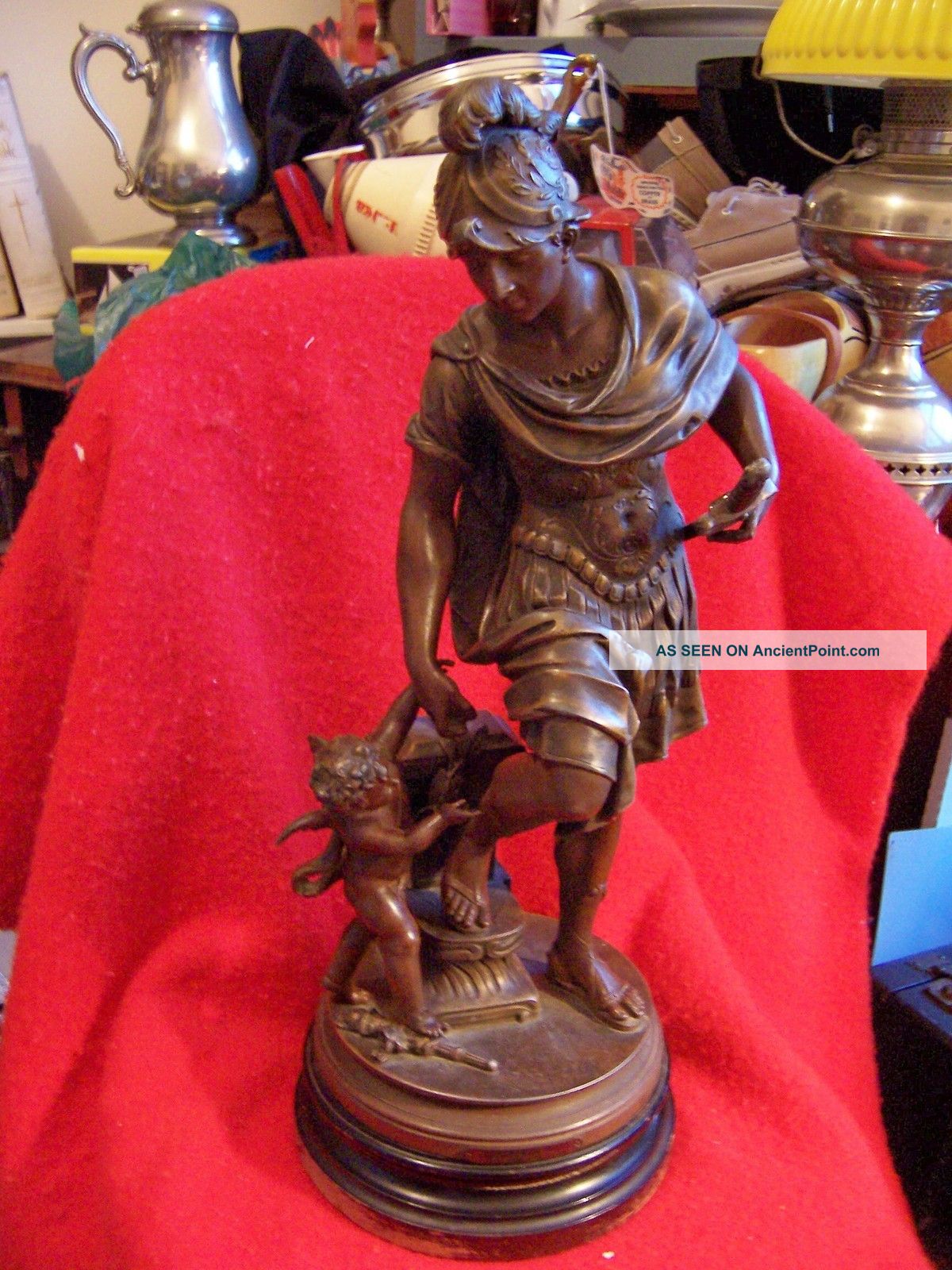 Antique French 19c Bruchon Bronze Finish Metal Mars Statue Signed Metalware photo