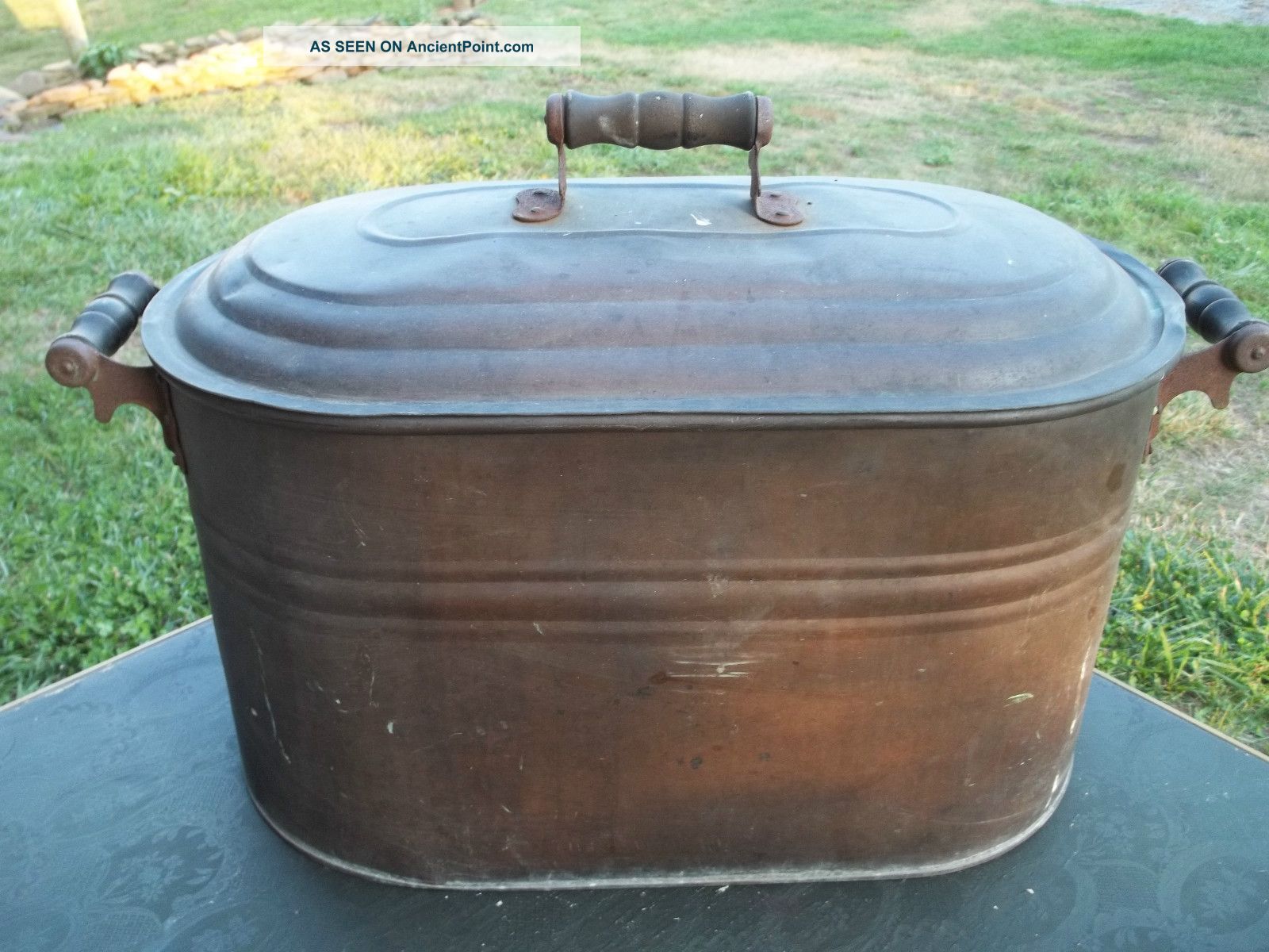Antique Unpolished Copper Laundry Tub / Boiler,  Copper Lid, . Metalware photo