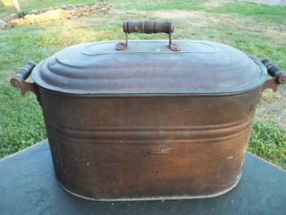 Antique Unpolished Copper Laundry Tub / Boiler,  Copper Lid, . photo