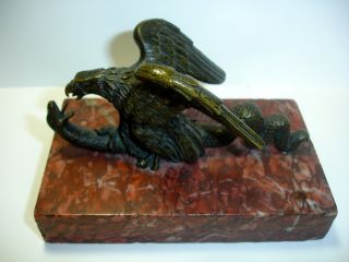 Antique Bronze Of An Eagle Fighting A Snake photo
