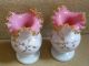 Fine Pr Victorian Hand Gilded Cased Pink & White Opaline Crimped Top Glass Vases Vases photo 1