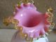 Fine Pr Victorian Hand Gilded Cased Pink & White Opaline Crimped Top Glass Vases Vases photo 2