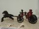 Antique Cast Iron Toy Fire Wagon With Two Horses Wagon And Driver Complete Set Metalware photo 3