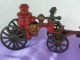 Antique Cast Iron Toy Fire Wagon With Two Horses Wagon And Driver Complete Set Metalware photo 4