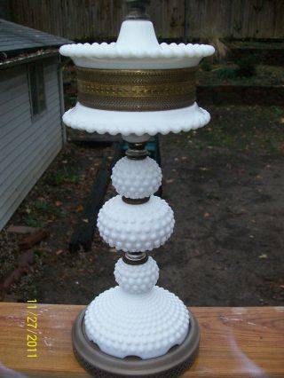 Unique Unusual Hobnail Milk Glass Lamp Chic Vintage Shabby photo