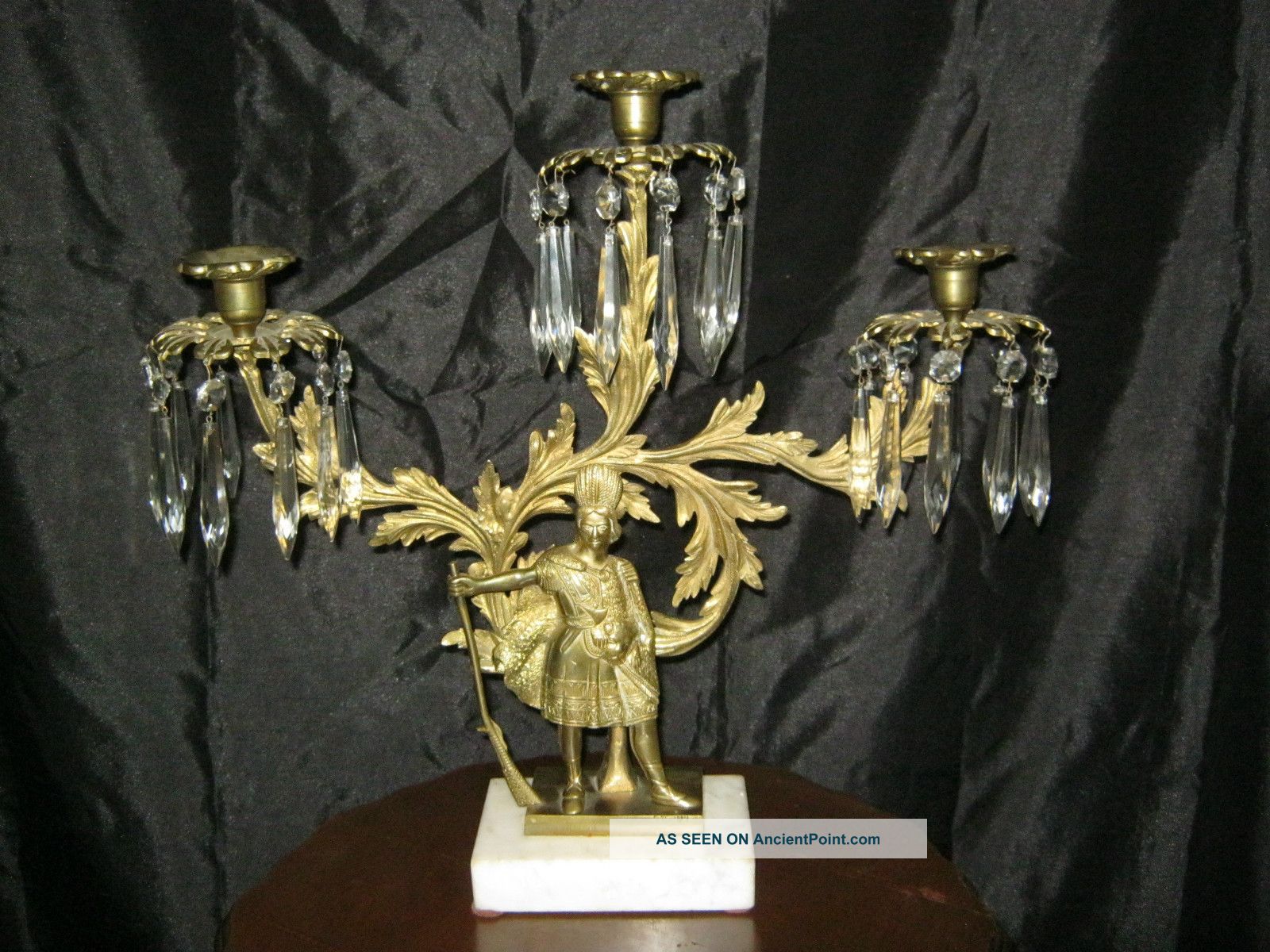 Stunning Antique Girandole Marble Base Prisms Brass Large 18 