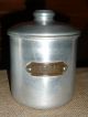 Vintage French Aluminum Canister Set (2 Canisters) - Brass Riveted Labels Metalware photo 1