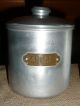 Vintage French Aluminum Canister Set (2 Canisters) - Brass Riveted Labels Metalware photo 2