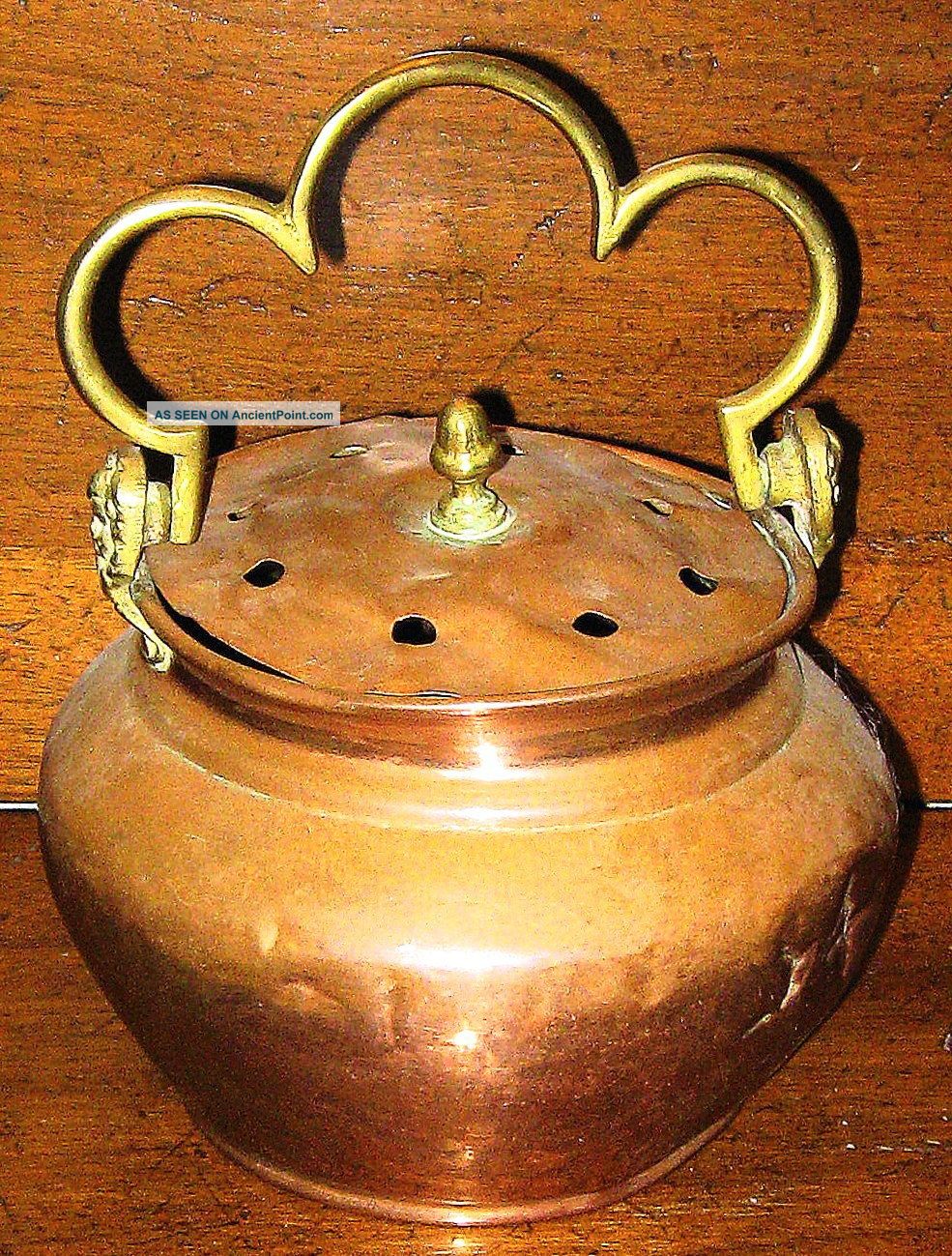 Antique Hand Made & Hand Hammered Copper & Brass Humidifier Pot W/lid French Metalware photo