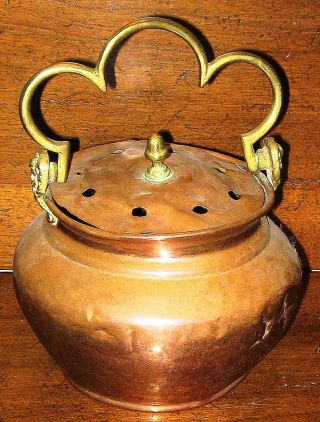 Antique Hand Made & Hand Hammered Copper & Brass Humidifier Pot W/lid French photo