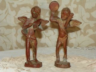 Antique/vintage Pair Bronze Angel Cherubs Playing Musical Instruments Home Decor photo