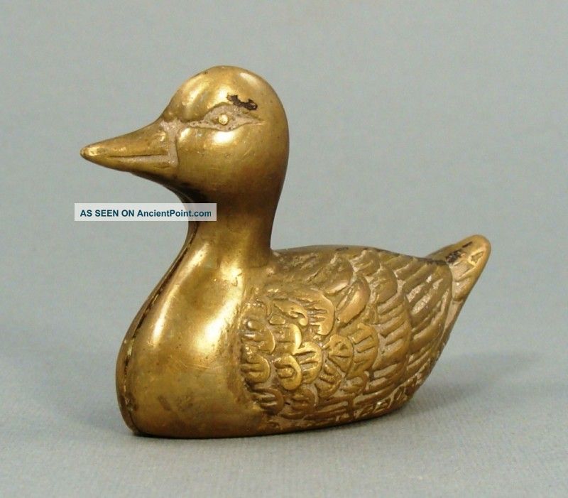 Antique Hunting Cast Bronze Duck Art Figurine Statue Metalware photo