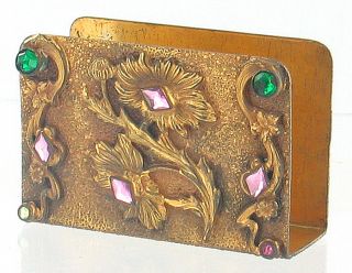 Antique Art Nouveau Jeweled Dore Bronze Finish Card Holder So Unusual photo