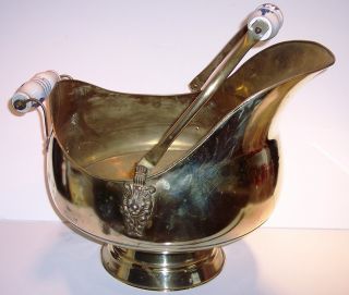 Ex - Lg.  Dutch Made Victorian Style Brass Coal Bucket W/lion Heads & Delfware Hand photo