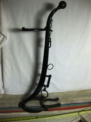 Cane Umbrella Stand Folk Art Rare Ooak Cowboy Horse Shoe Singletree Welded Vtg photo