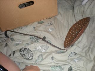 Antique Wrought Iron & Copper Large Primitive Skimmer Strainer Ladle Spoon photo