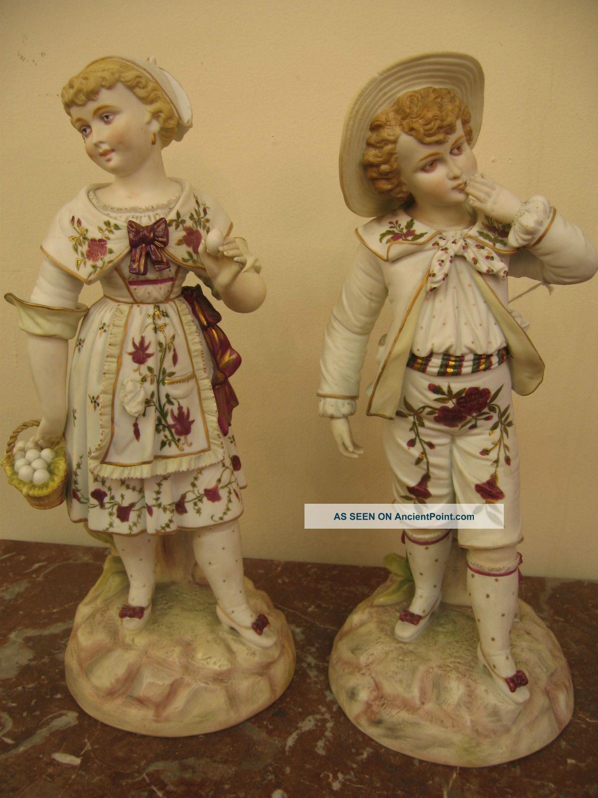 French Pair Of Porcelain Figurines Of A Country Couple Figurines photo