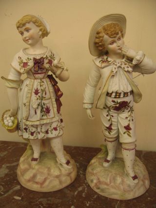 French Pair Of Porcelain Figurines Of A Country Couple photo