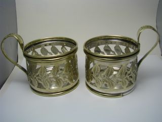 2 Silver Plated Tea Glass Holders By Bros Buch Warsaw Poland Ca1870s Rare photo