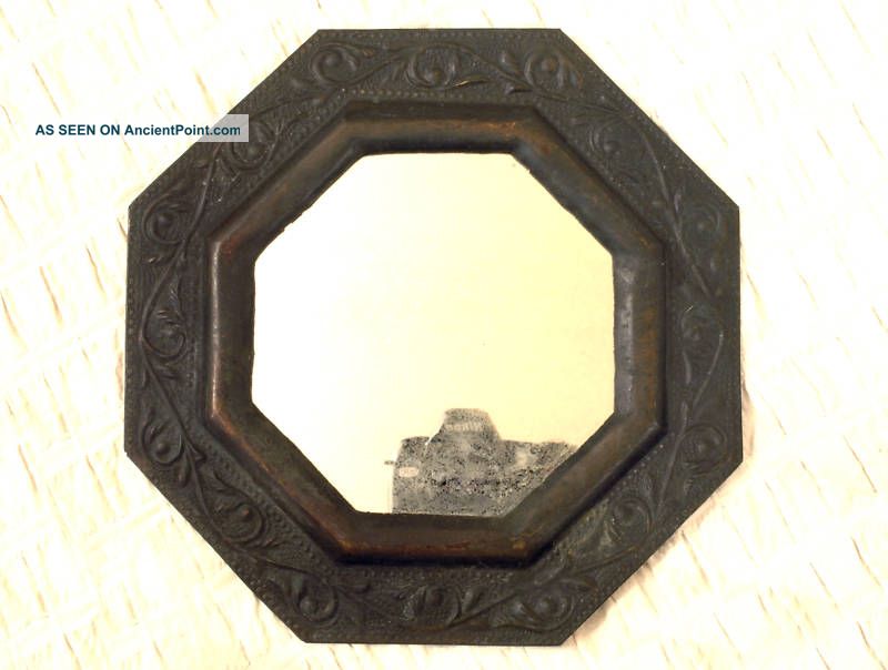 Antique Octogonal Embossed Tin Mirror,  Shabby & Unique Metalware photo