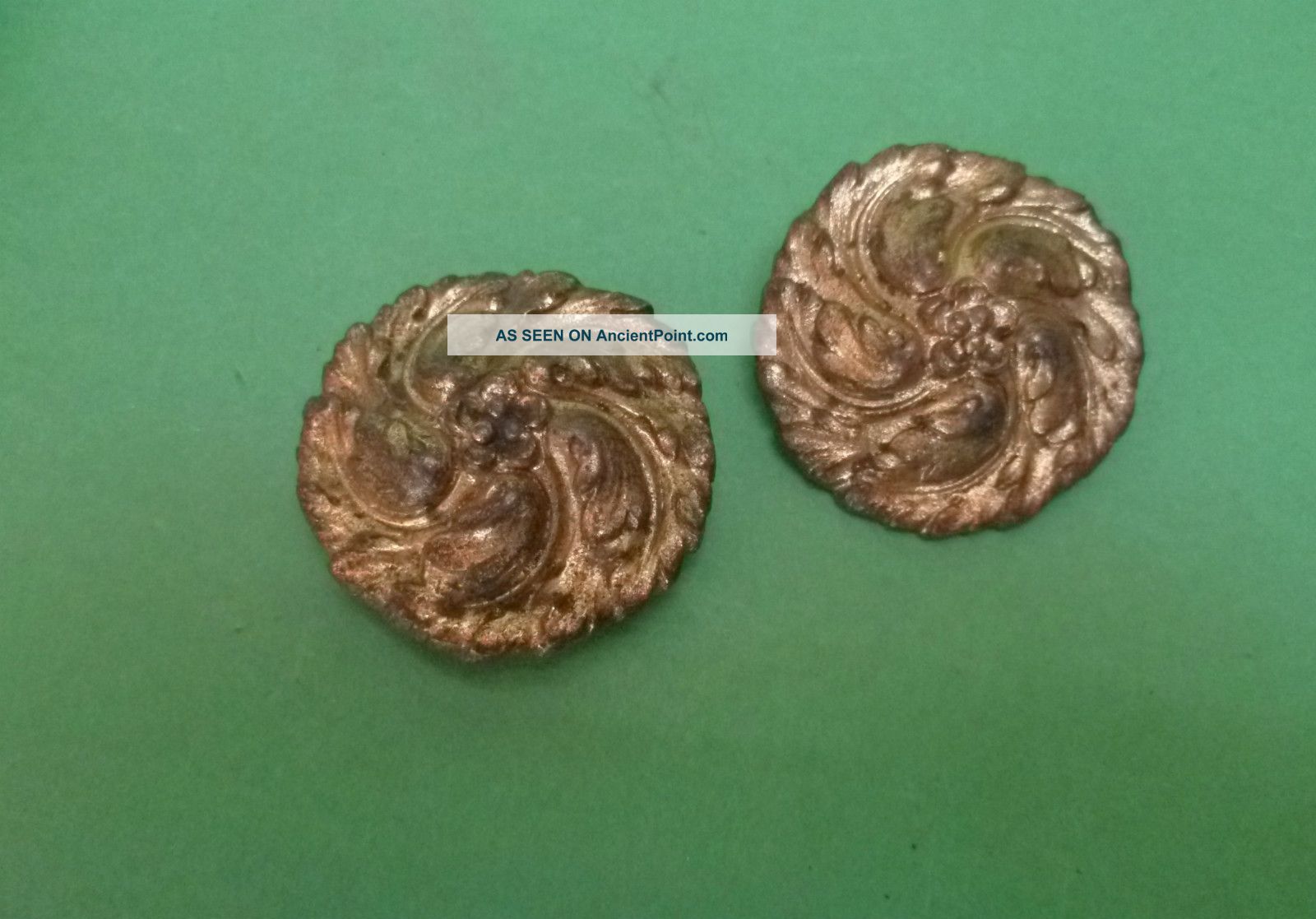 Pair Antique French Gilded Bronze Embossed Rosaces : Hardware Metalware photo