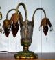 Antique Art Nouveau Polychrome Cast Iron Ribbed Panels Table Lamp,  Rewired Lamps photo 1