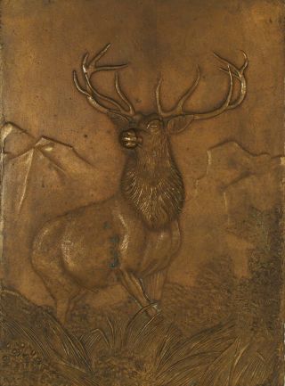 Antique Solid Bronze Plaque Deer photo
