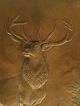 Antique Solid Bronze Plaque Deer Metalware photo 3