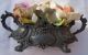 Antique Italian Capo Dimonte Flowers In Pewter Jardiniè Metalware photo 2